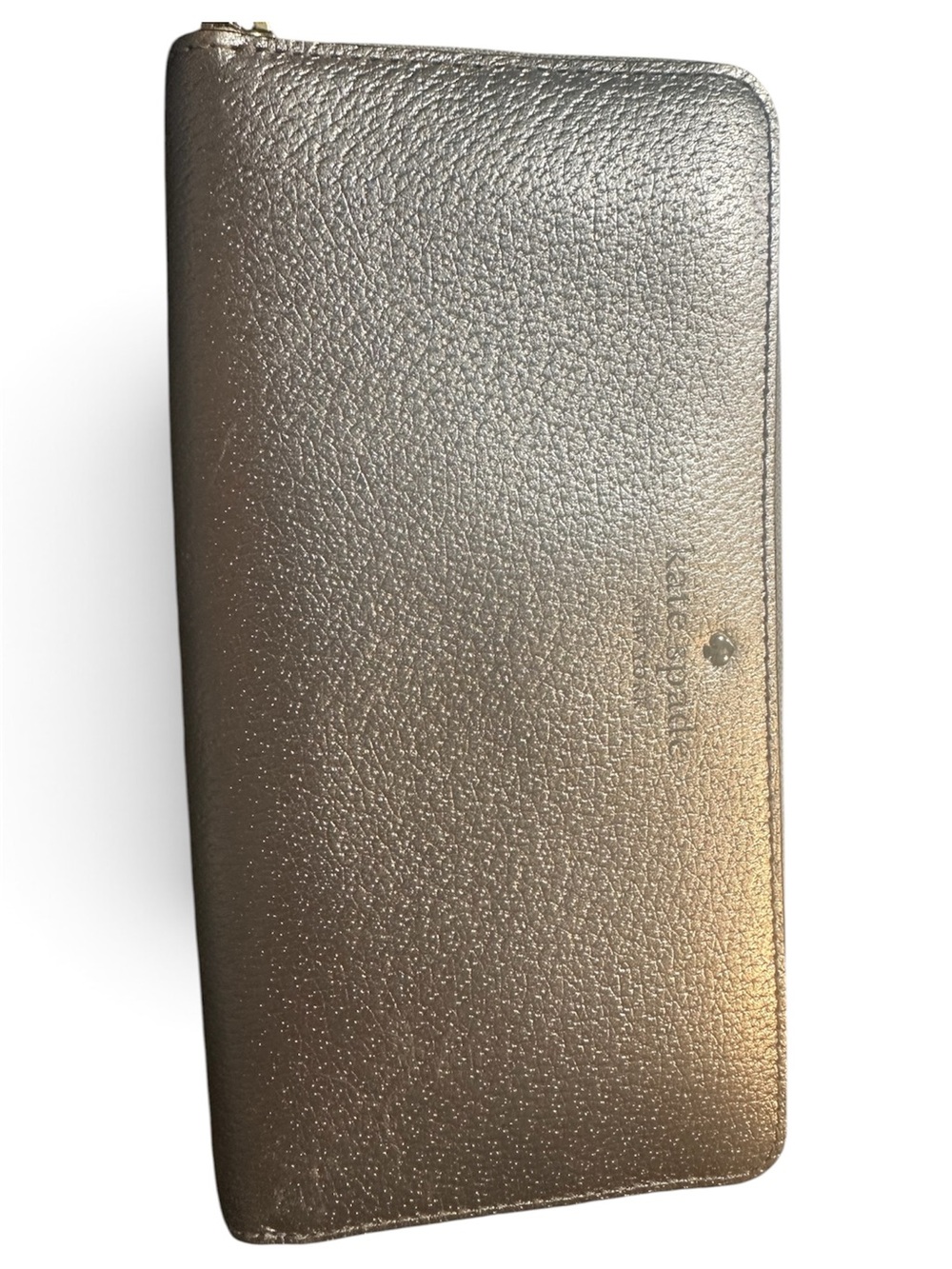 kate spade Metallic Pewter Leather Zip Wallet